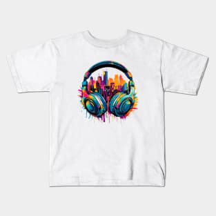 Headphone Music Non Stop Fun Urbain City Life Kids T-Shirt